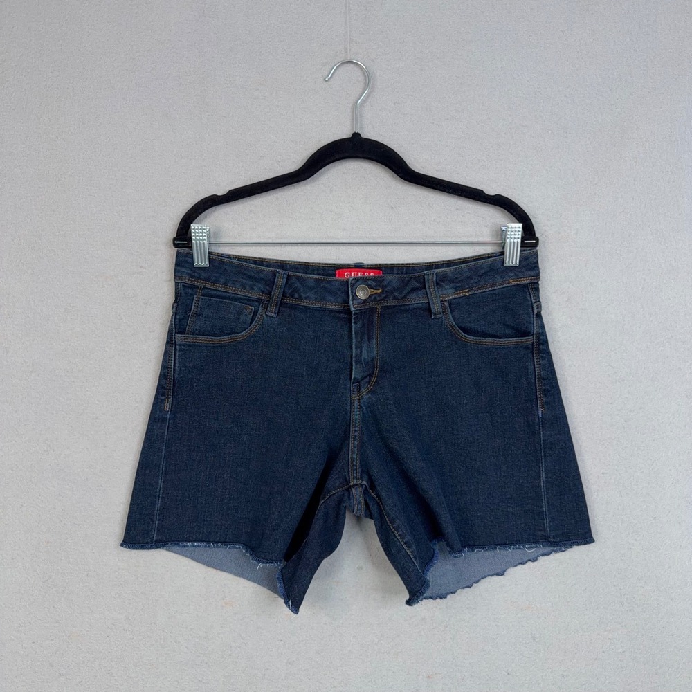 GUESS Denim Shorts Womens 12 Dark Wash Raw Hem Cut Off Casual Summer Y2K